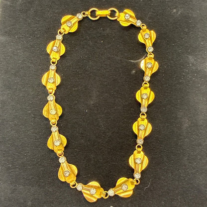 Vintage MCM Gold Tone Rhinestone Sculptural fan tail Link Choker Necklace 14"