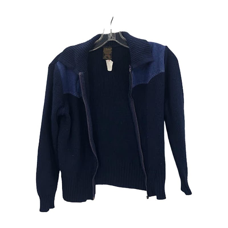 St. Michael vintage medium 2 tone blue sweater Full zip collar knit 32" cardigan