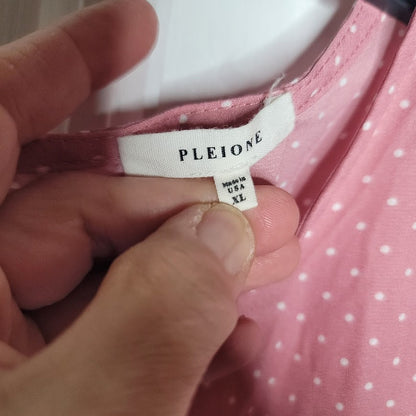 Pleione Pink Polka Dot Cap Sleeve Keyhole Blouse Size 1X NWT