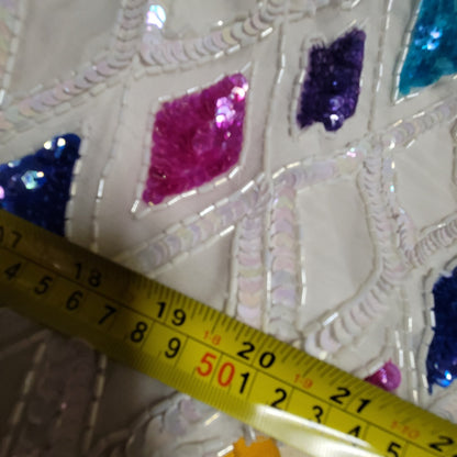 Candlelight Size Medium 80s Glam White Sequin Beaded Top silk Multicolor Diamond