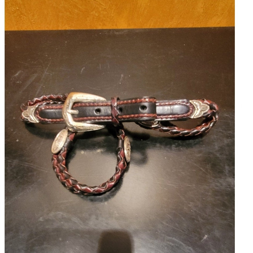 Brighton Size M/L 32" Braided Leather Belt Silver Conchas Black Brown Boho