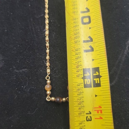 Vintage Gold Tone Link Necklace with Beaded Tiger Eye Accents Mid-Century