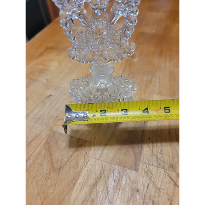 Vintage Clear Cut Glass Perfume Bottle with Large Filigree/Crown Stopper