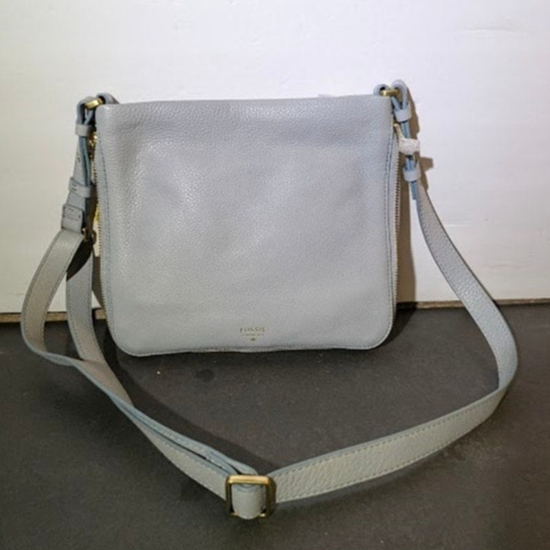 Fossil Preston Small Expandable Crossbody Bag Pastel Blue Leather NWT Travel
