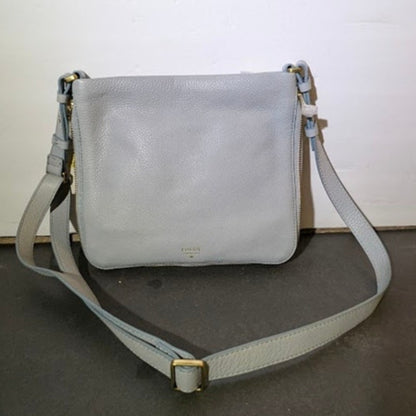 Fossil Preston Small Expandable Crossbody Bag Pastel Blue Leather NWT Travel