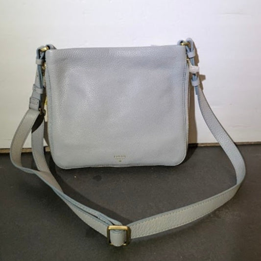 Fossil Preston Small Expandable Crossbody Bag Pastel Blue Leather NWT Travel