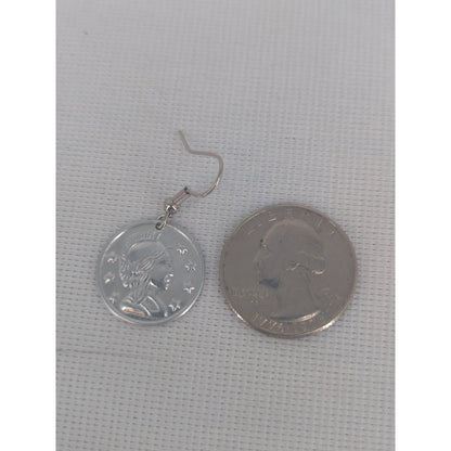 Vintage Silver Tone Coin Dangle Earrings Boho Chic Statement Jewelry