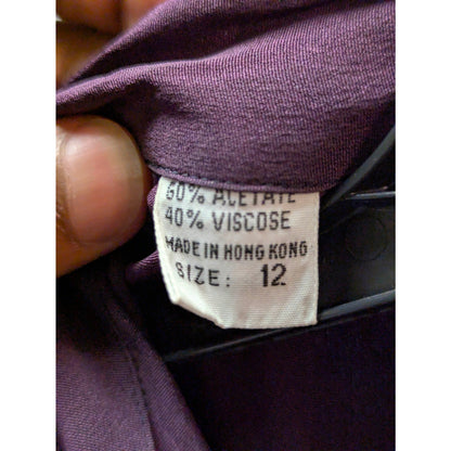 Vintage Albert Nipon Plum Purple Tie-Neck Secretary Blouse Pleated Peplum Sz 12