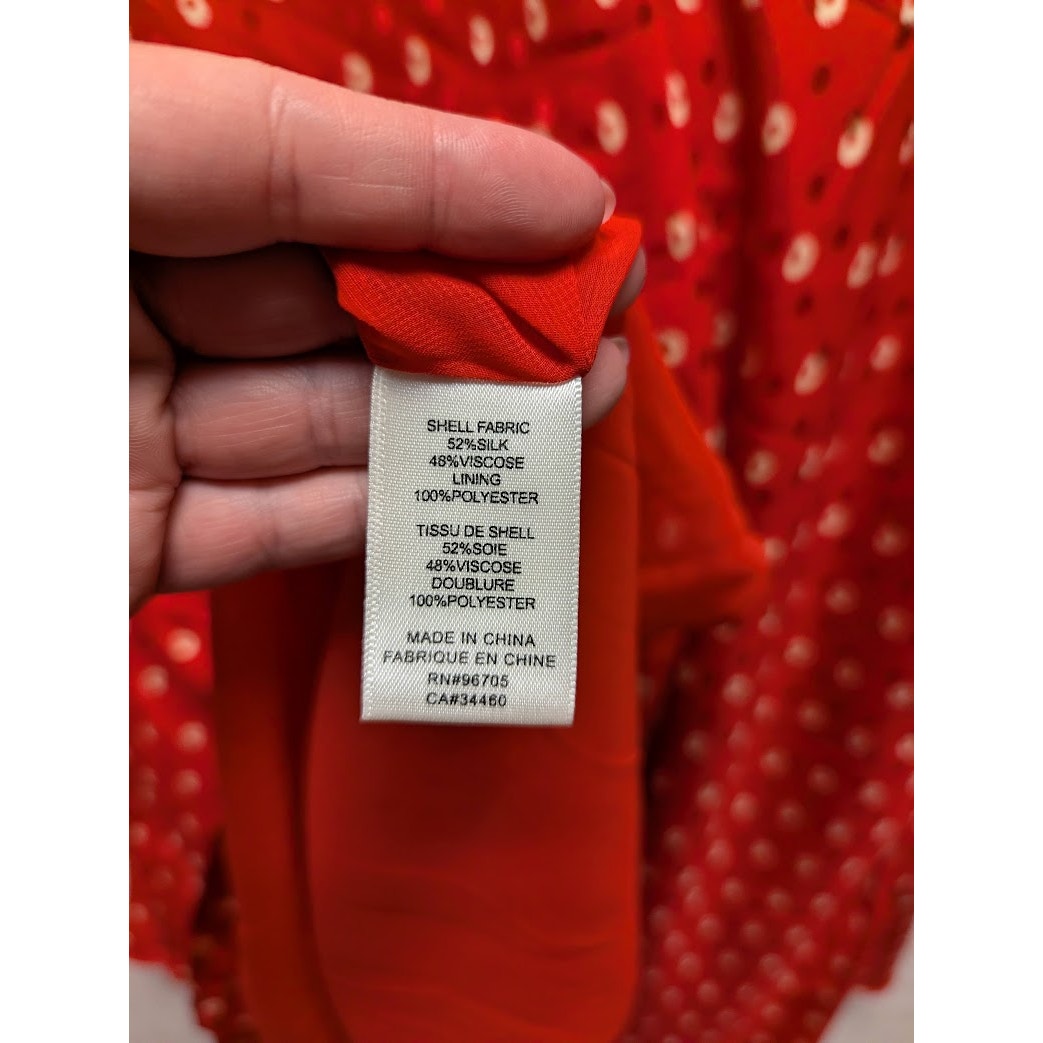 Rebecca Taylor Silk Red Midi Dress Long Sleeve VNeck Modesty Size Medium NEW