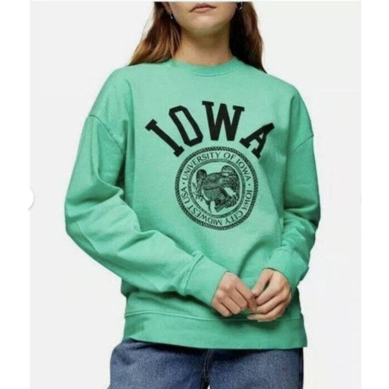 Topshop Iowa University Hawkeyes Green Sweatshirt MEDIUM NEW long sleeve black
