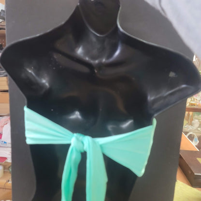 Blue Sky LT. GREEN SHIMMER NEW Bandeau Side Bone Swim Top LIned TieBack MEDIUM