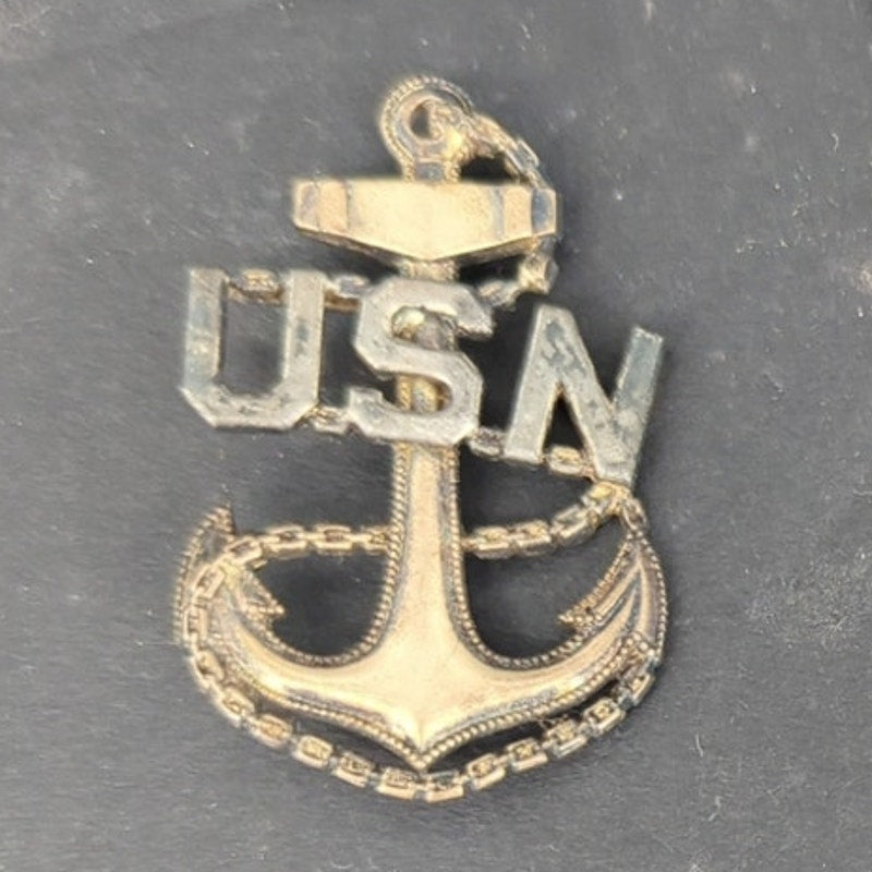 Vintage WWII USN Chief Petty Officer CPO Anchor Pin 1/20 10kt Gold Sterling