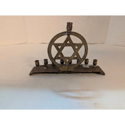 Vintage Brass Menorah Star of David Hanukkah Candelabra Judaica Mid-Century 5"