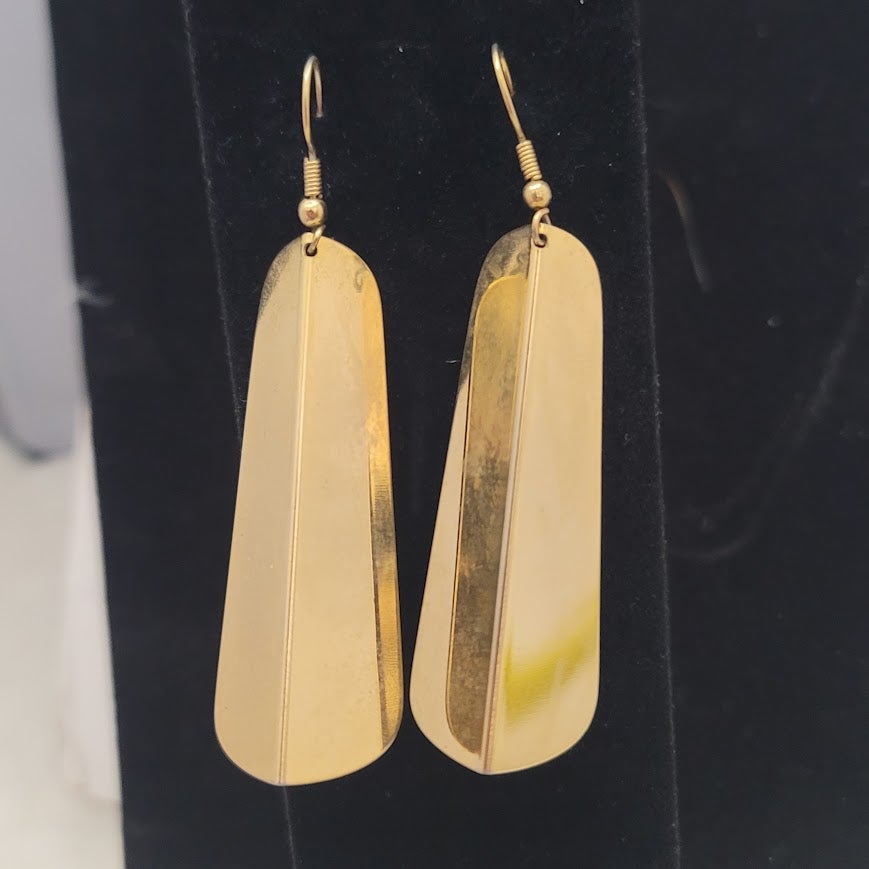 Vintage 1980s Modern Gold-Tone Trapezoidal Dangle Earrings Minimalist Geometric