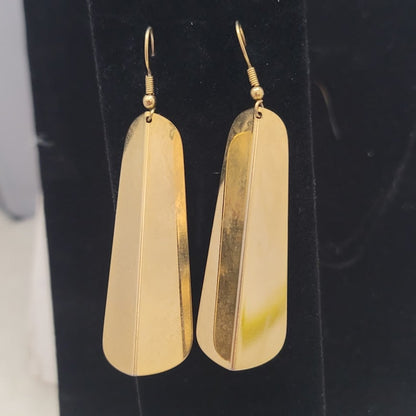 Vintage 1980s Modern Gold-Tone Trapezoidal Dangle Earrings Minimalist Geometric