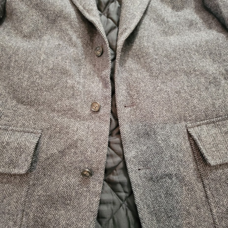L.L. Bean Medium Regular Mens Grey Wool Herringbone Thinsulate Blazer Jacket