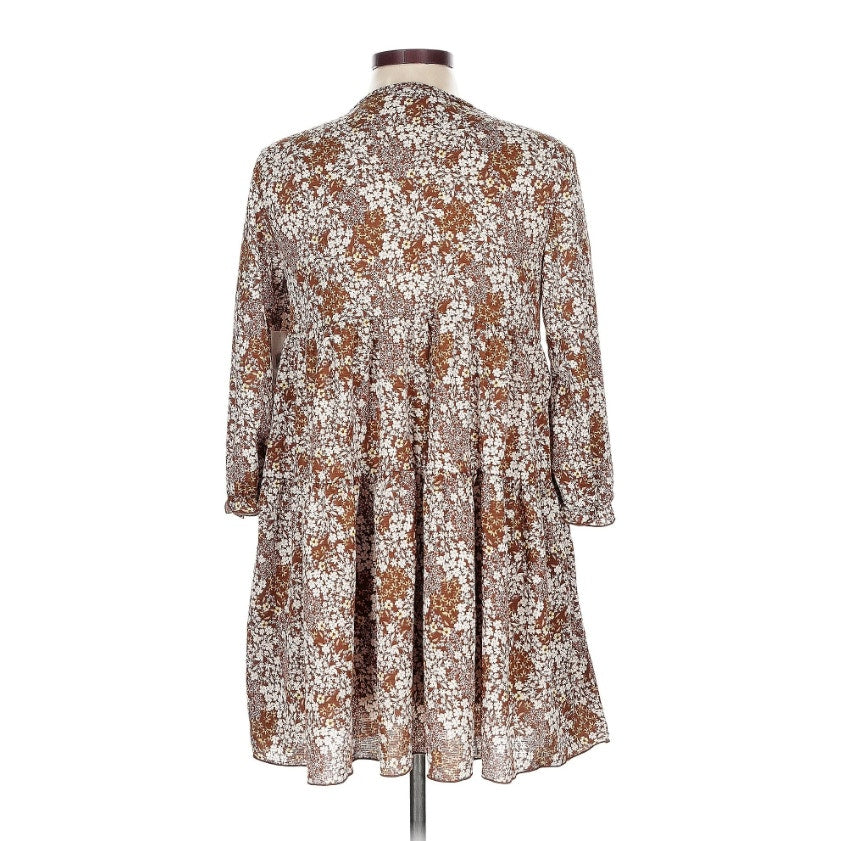 La La La Creative boho fesitval size xs tunic brown yellow floral blouse