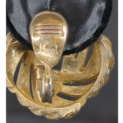Vintage Monet Gold Tone Domed Ribbed Button Clip On Earrings Retro MCM