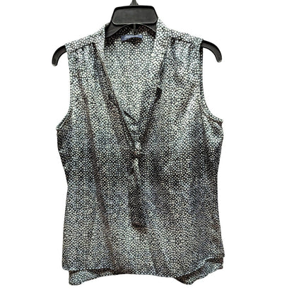 Tommy Hilfiger Blue & White Geometric Silk-Blend Sleeveless Tie-Neck Blouse S/M