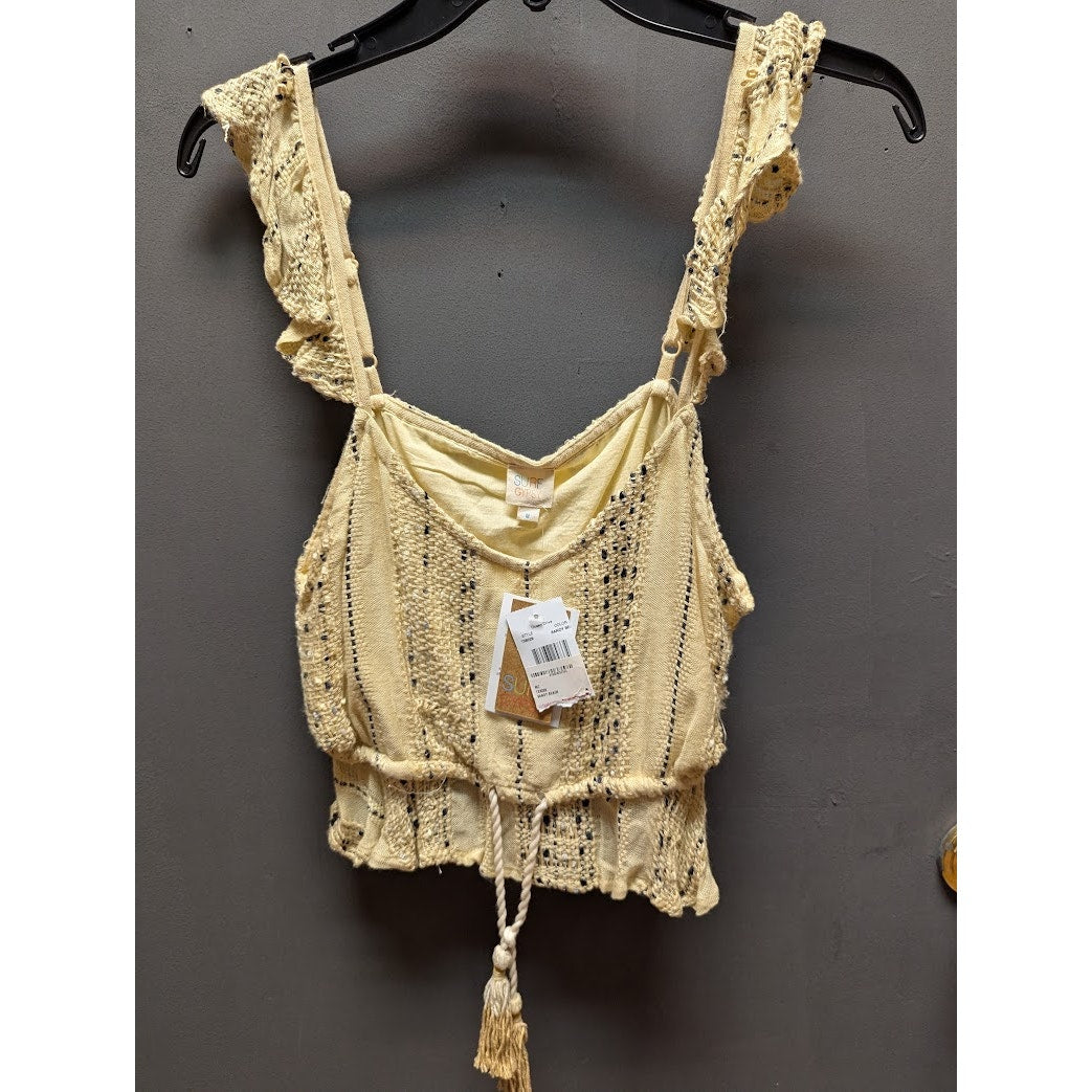Surf Gypsy Women's Yellow Eyelet Smocked Crop Top NWT Casual Summer Boho festive