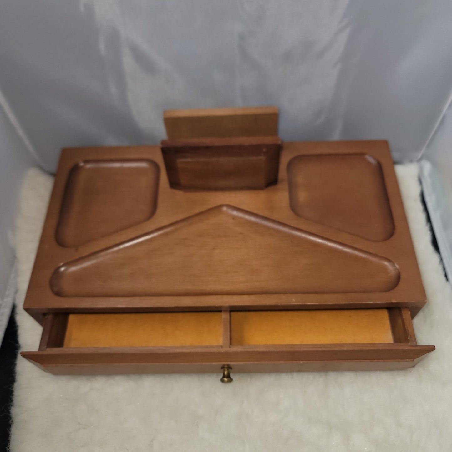 Mid-Century Modern Solid Wood Valet Box Gentleman's Desk Organizer Vanity Jewels