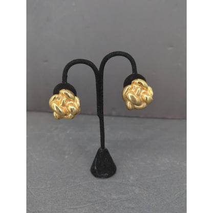 Vintage Gold Tone Chunky Knot Swirl Clip On Earrings Retro Costume Jewelry