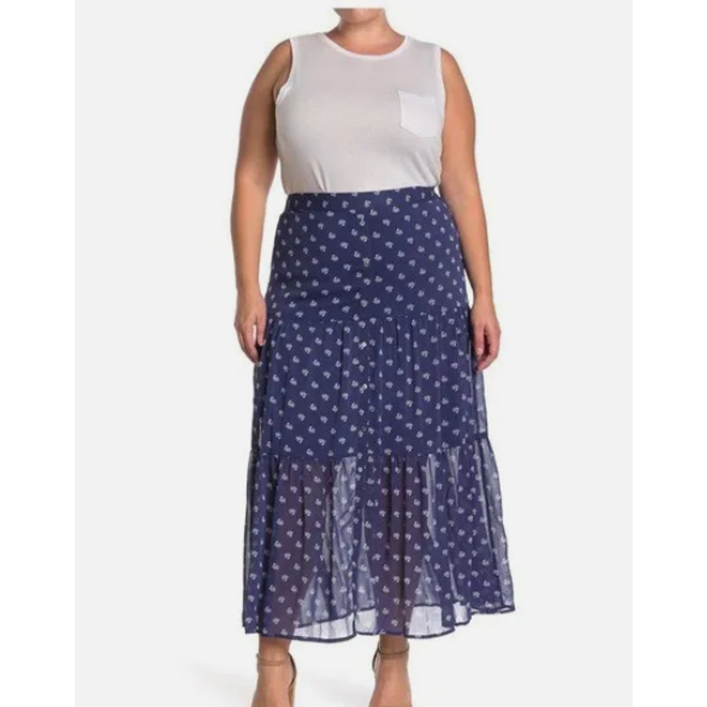 Fourteenth Place SUMMER Blue Printed FLOUNCE 1x Elastic Waist Pull On Skirt NEW