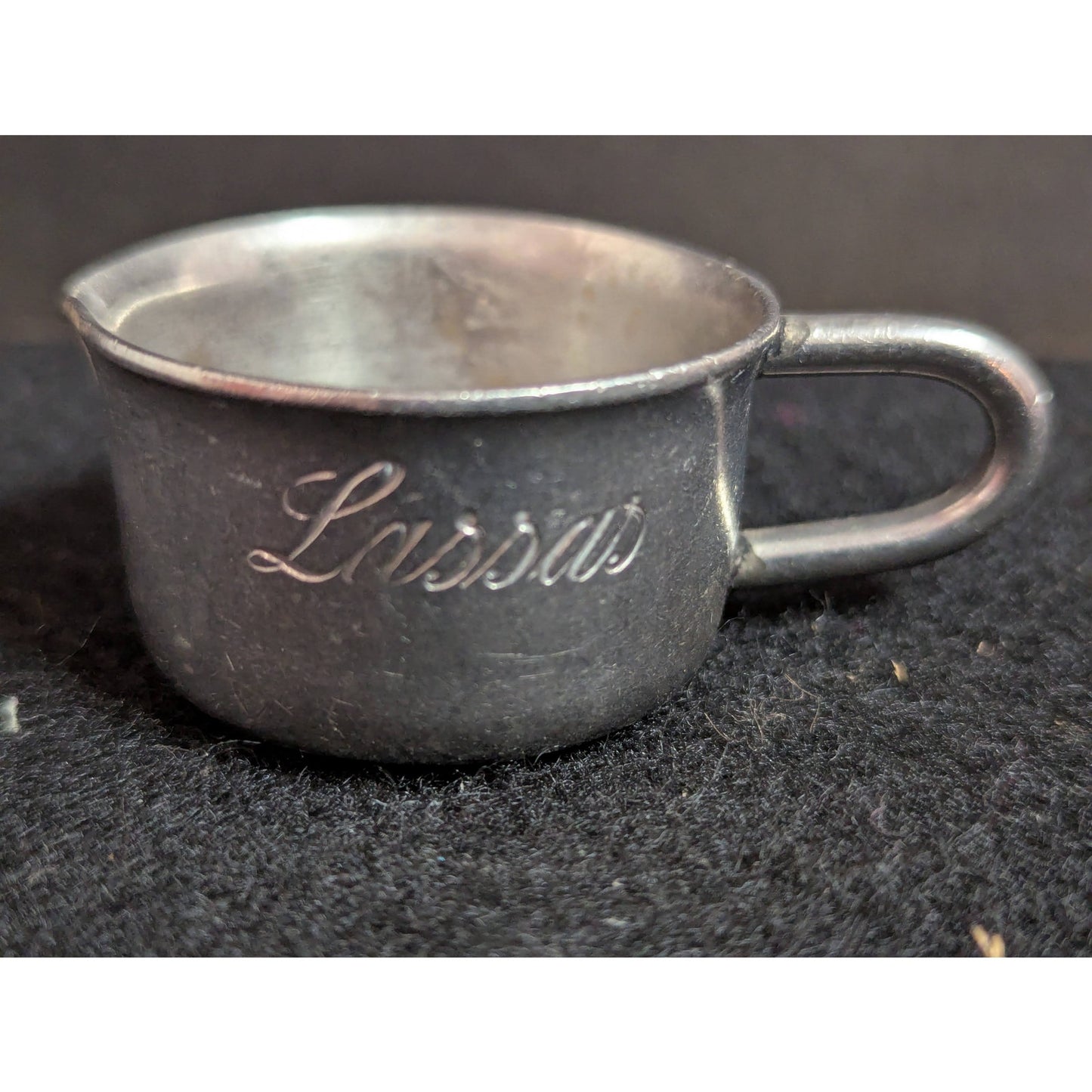 Vintage Gebrüder Hepp Miniature Stainless Steel Engraved Creamer Tiny Toy Cup
