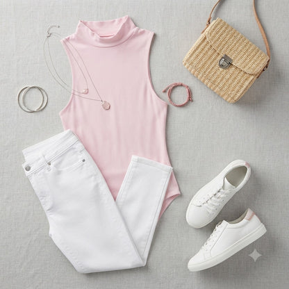 Abound NWT Pink Sleeveless Bodysuit Medium Mock Neck Casual Summer Sleeveless