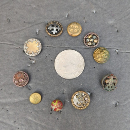 LOT D of 10 Antique Vintage Victorian Brass Mixed Materials Buttons ESTATE FIND