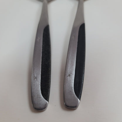 2 Stainless Soup SPOONS Stanley Roberts Japan NITE AND DAY pattern silver black
