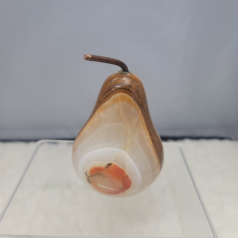 Ten Thousand Villages Onyx Pear with Copper Stem Paperweight Figure Carving