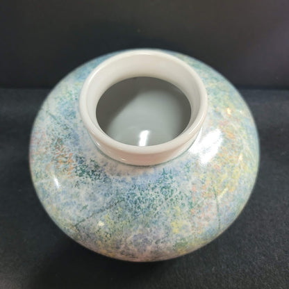 Peter Shearer large spherical vase speckled blue green Auckland New Zealand