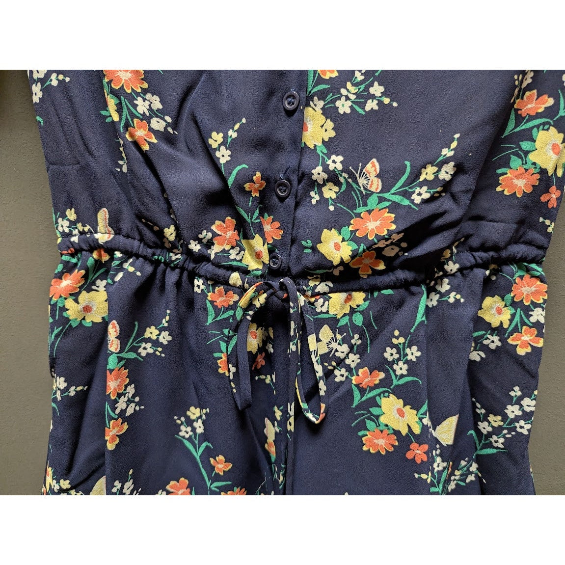 Maison Jules Size XS romper blue floral short sleeves shorts elastic waist NEW