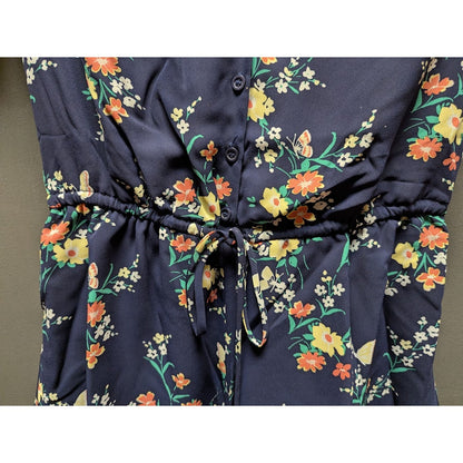 Maison Jules Size XS romper blue floral short sleeves shorts elastic waist NEW