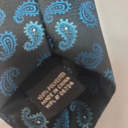 Boys clip on Paisley blue black tie Necktie 16" long