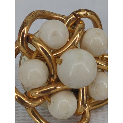 Vintage Gold Tone Faux Pearl Cluster Screw Back Earrings Retro Chic