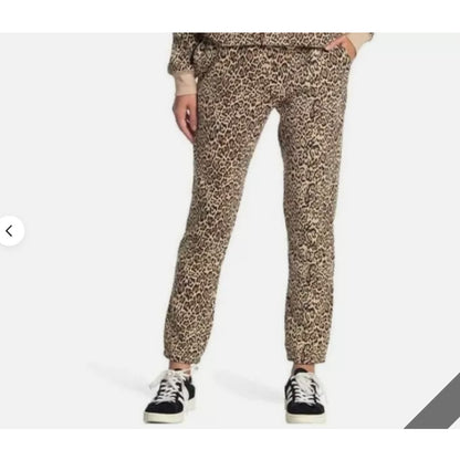 Socialite Brushed Fleece Jogger Pants Brown Leopard High Rise extra-small XS