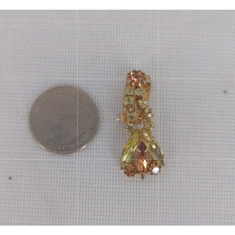 Vintage Amberina Pink Rhinestone Goldtone Drop Clip Earrings Retro Glamour