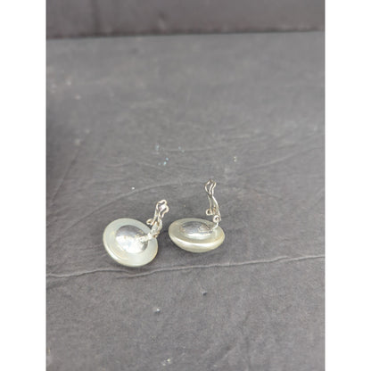 Vintage Pearlized White Pucker Clip On Earrings Japan Mid Century Retro Minimal