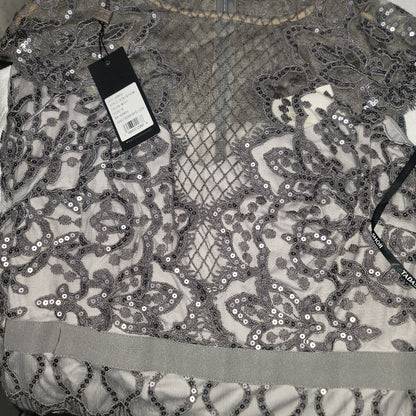 Tadashi Shoji Lace Sequin Cocktail Tea Party Gown size 8 Mist Gray NEW