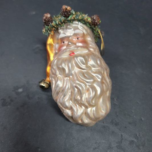Old world Glass Santa Claus Pine wreath Ornament Hand-Blown 6"