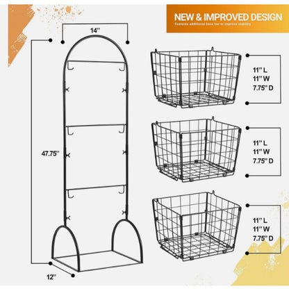 Sorbus 3-tiered metal shopping basket Fruit Vegetables Stand Whatnot Holder NEW