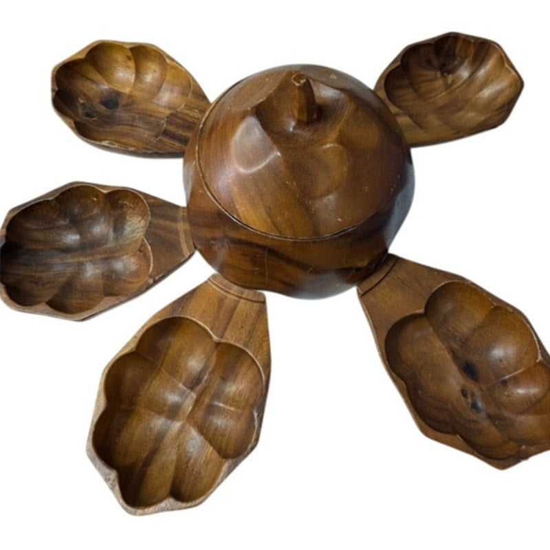 Vintage Wood 7 pc. Apple Pumpkin MCM Serving Set 1 Centerpiece with 5 bowls