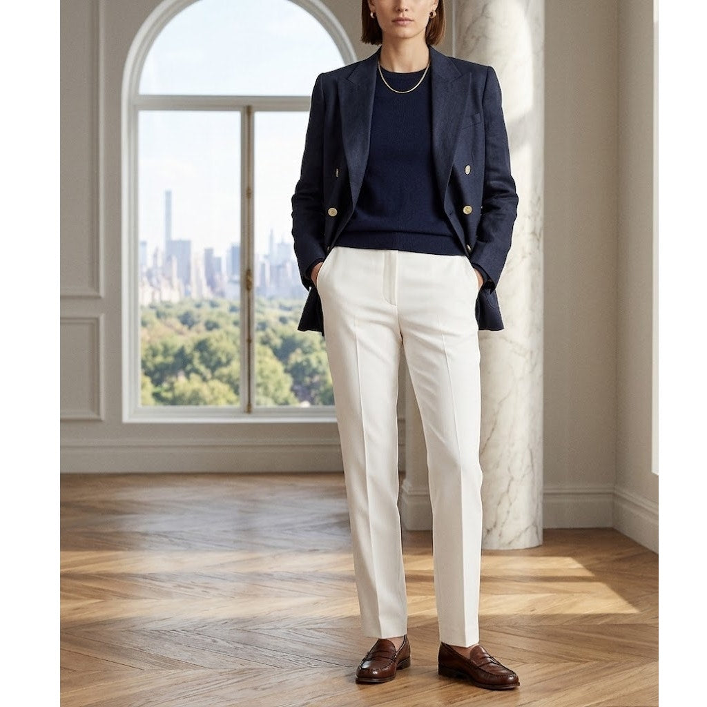 Lauren Ralph Lauren Linen Blazer Navy Double Breasted Gold Button 10P Preppy