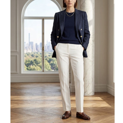 Lauren Ralph Lauren Linen Blazer Navy Double Breasted Gold Button 10P Preppy