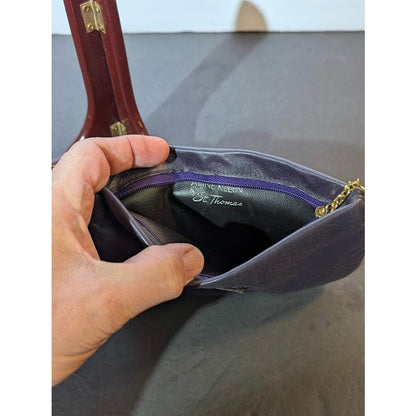 Anne Klein Navy Blue Leather Zipper Pouch Clutch Wallet Vintage Lion Logo