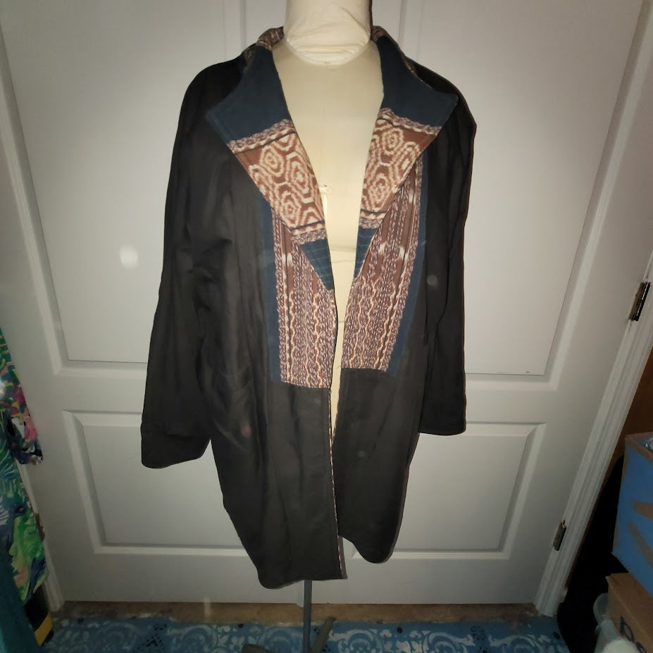 Vintage Reversible Open Front Jacket XL Tribal Stripe Art to Wear Boho Kimono