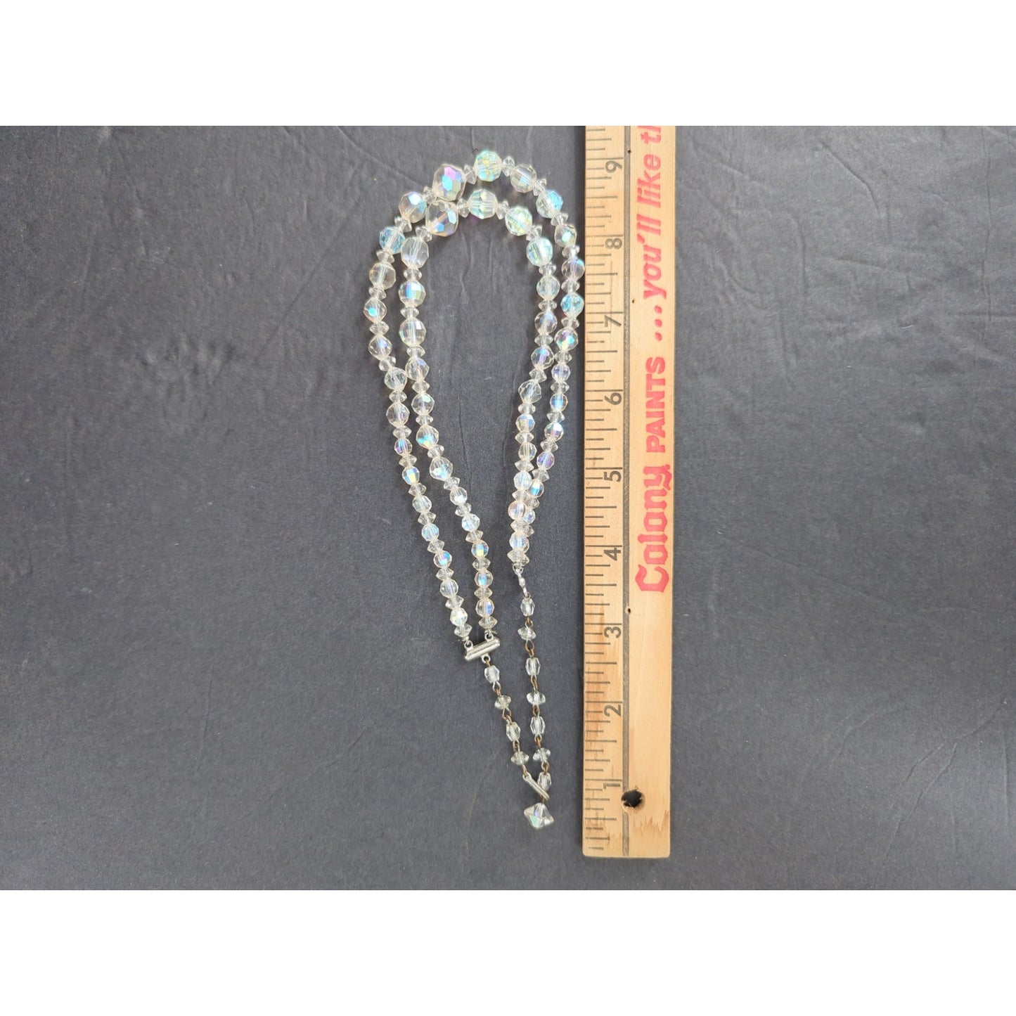 Vintage Double Strand Clear Aurora Borealis Crystal Bead Layered Necklace