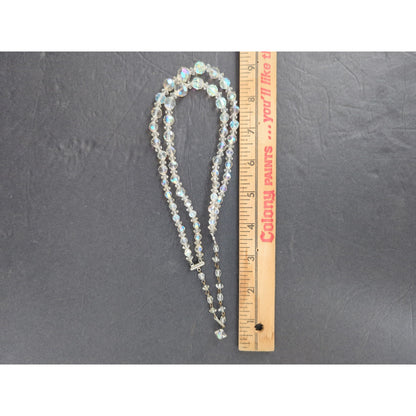 Vintage Double Strand Clear Aurora Borealis Crystal Bead Layered Necklace
